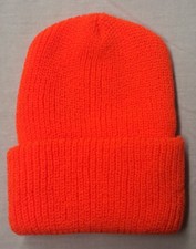 Warm Knit Roll Watch Cap Orange Knitted Beanie Hat Winter Unisex Made In USA