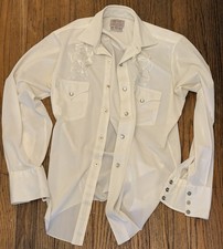 H Bar C California Ranchwear Embroidered Pearl Snap White 14 32 Small S Vintage