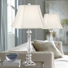 Traditional Table Lamps 25 1/2" High Set of 2 Cut Crystal Column Bedroom Bedside