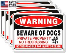 4 Pack Beware of Dog Sign,10X7 Inch High Reflective Beware of Dog Signs for Fen