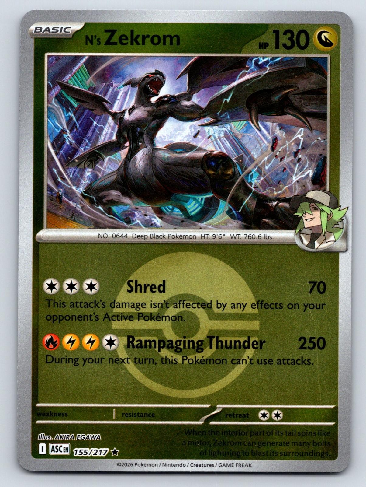 N's Zekrom (Poke Ball) 155/217 Rare Ascended Heroes Pokemon Reverse Holo NM