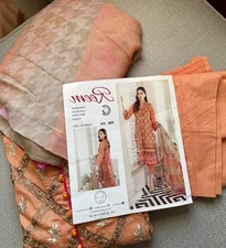 Women Peach Chiffon 3pc Salwar Kameez Set Pants Dupatta Size M RM-04