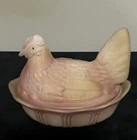 HTF Fenton Folk Art Glass Hen on Nest Hand Painted Airbrushed Signed w/ Sticker