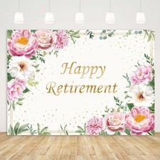 10x7ft Happy Retirement Backdrop for Women Pink Rose Gold Dots Retirement Par...