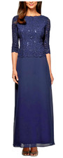 Alex Evenings Ball Gown Size 14 Blue Sequin Lace Chiffon Fit  Flair NWT JAN932