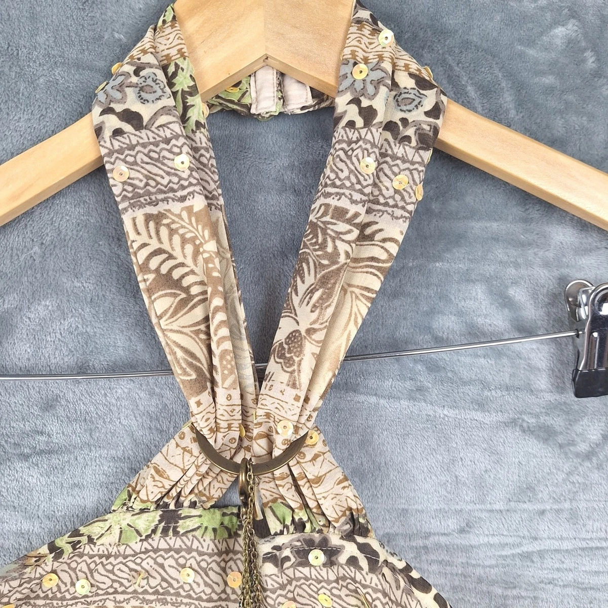 Vtg Y2K Halter Top Womens 8 Fairy Going Out Floral Boho Retro Beaded Sequin