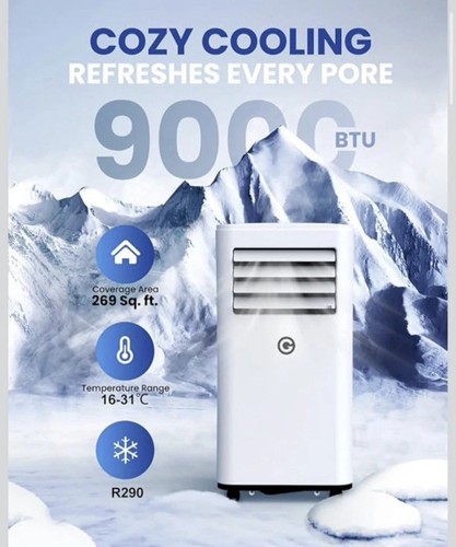 Portable Air Conditioner 9000 BTU 4-in-1 Dehumidifier Cooling Fan Remote Control