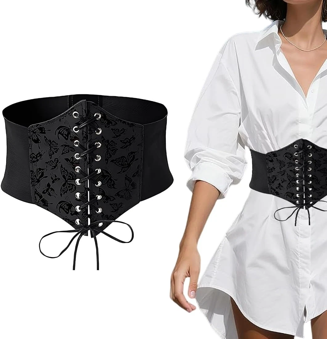 Cintura in vita a corsetto da donna legata cintura con lacci cintura elastica larga per feste a tema corsetto da donna con lacci elastico cintura larga in vita corsetto a fascia larga