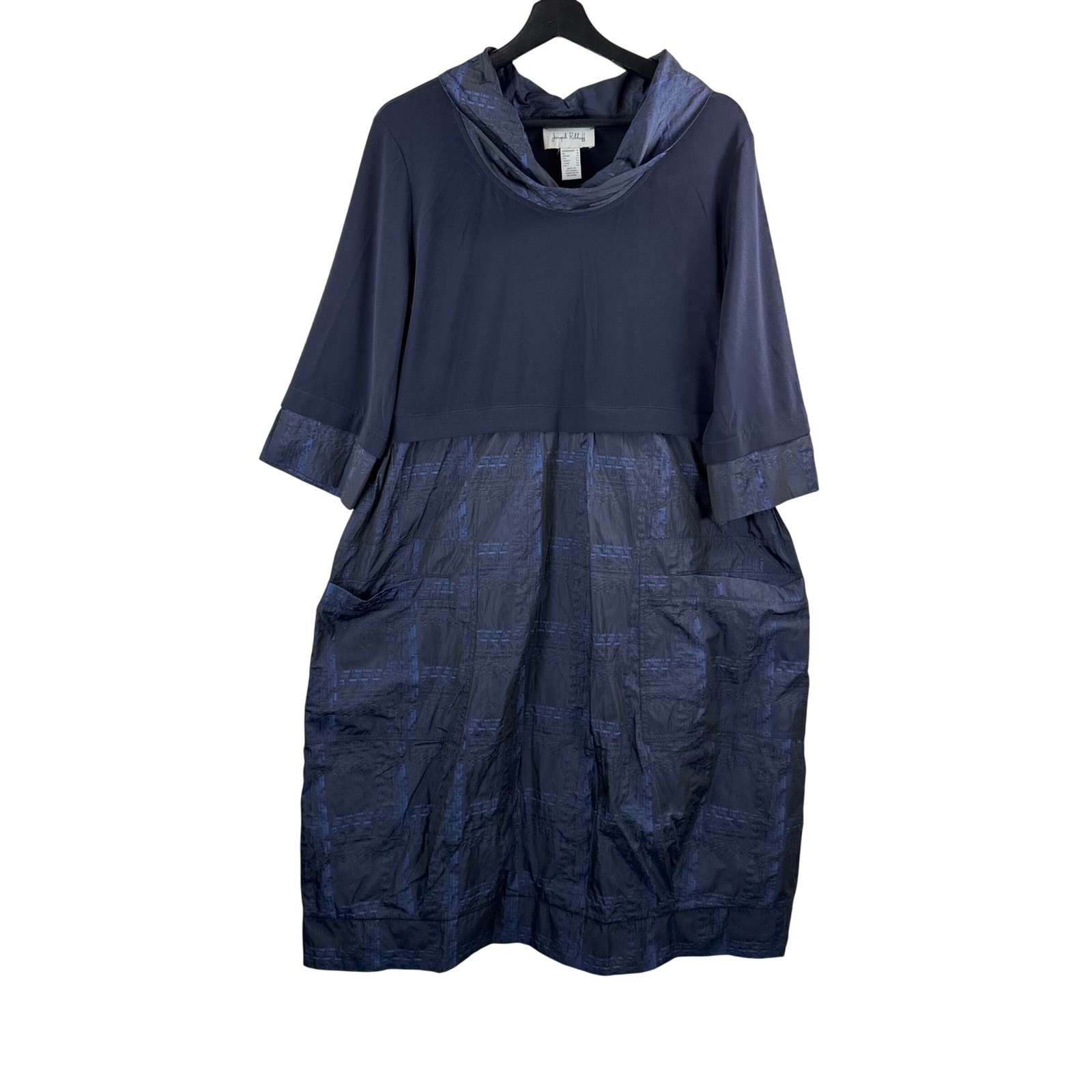 Joseph Ribkoff Cowl Neck Midi Dress sz 16 Navy Blue lagen artsy Mixed Media