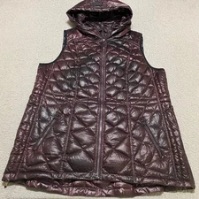 Calvin Klein Womens 1X Plus Vest Jacket Maroon Red Puffer Full Zip Down Hooded