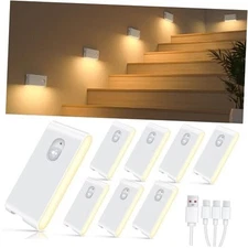  Rechargeable Night Lights, Warm Motion Sensor Night Lights, 8 Pack White