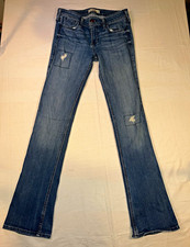 Hollister Womens W27 L33 Distressed Flare Jeans Low Rise Blue Denim Y2K