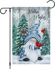 Hello Winter Gnome Garden Flag 12x18 Double 12"×18", winter 