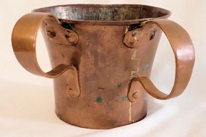 Antique Judaica Natla Two Handled Copper Laver Washing Cup