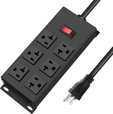 20 Amp Heavy Duty Metal Power Strip 6 Outlet Surge Protector 3000J 6Ft