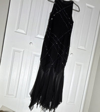 Lawrence Kazar Beaded Black Silk Dress Size M Regular 100 Silk Vintage