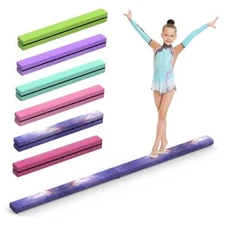 8FT Folded Gymnastics Beam, Extra Firm Leather Suede Starry Blue Flannel