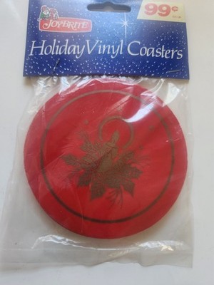 Vintage Joy brite Red holiday vinyl coasters 5 pack 4 inch round