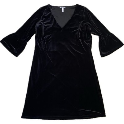 EUC BRAVISSIMO Claudia Velvet Mini Dress Size 16 Curvy Black Bell Sleeve Holiday