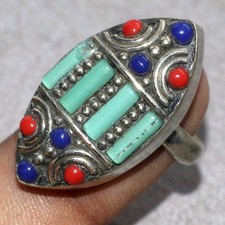 Nepali Tribal Tibetan Turquoise Red Coral Ring Jewelry Size US FreeSize MJ