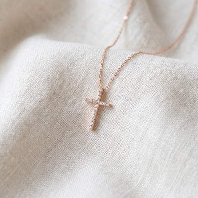 1/10ct Diamond Cross Pendant 14K Rose Gold 1/2'' Tall