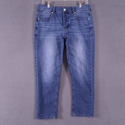 American Eagle Jeans Womens 8 X Short Blue Denim Tomgirl Crop Button Fly Grunge