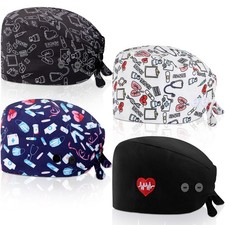 4 PCS Nurse Caps For Women Nursing Working Buttons Sweatband Adjustable