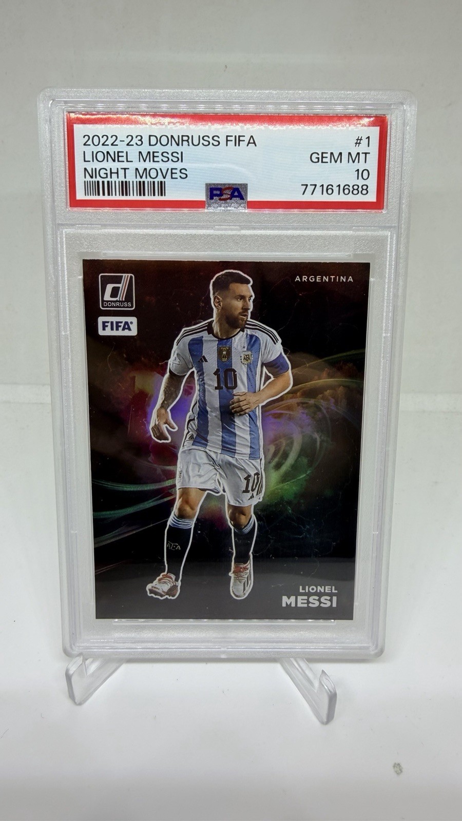 LIONEL MESSI PSA 10 2022 PANINI DONRUSS #1 NIGHT MOVES ARGENTINA SSP PSA 10