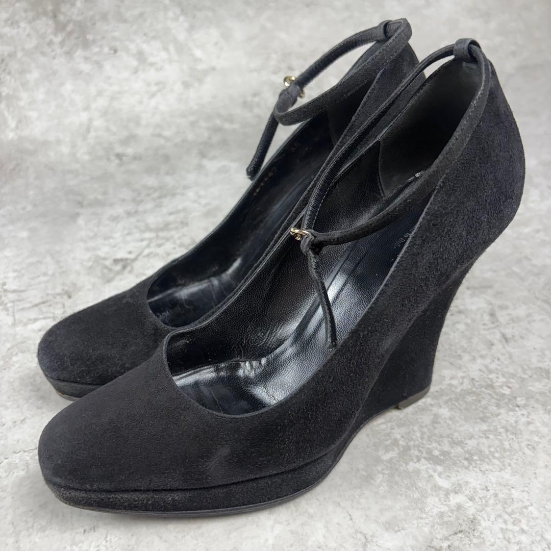 Gucci Wedge Pumps Sandals Shoes Black Suede Size 35 US About 5 For Women thumbnail 12