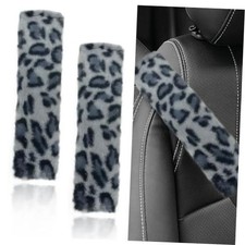 2PCS Leopard Print Car Seat Belt Cover, Plush Warm Car Seat Shoulder Strap Gray