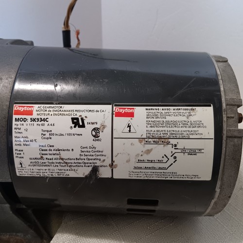 Dayton 5K934C Gearmotor 1/4 HP 115V 12 RPM 144:1 Reversible UNTESTED Parts