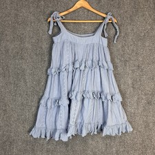 sezane oriane dress Size Small Blue Tiered Mini Tie Sleeves A-line Boho Ruffle