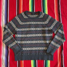 J. Crew Fair Isle Sweater in Lambswool Blend Mens Large Blue Symmetrical