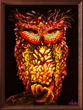Flame Keeper 18x24 Original Oil Painting Owl Glow, By Michelle Isaksen