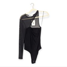 NWT Elodie Women's Top Black Mesh One Shoulder Bodysuit Size L