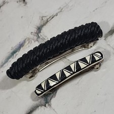 Vintage 90s Hair Clip Barrettes Lot Of 2 Black Cord Wrapped Handpainted