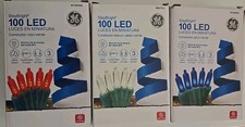 LOT OF 3 GE StayBright 100-Ct 25' Constant RED WHITE BLUE Mini LED 4th Of July