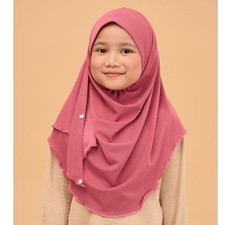 Instant Pull-On One-Piece Kids Hijab - Pink Color, Adjustable Fit, Comfortable