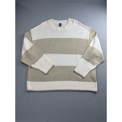 HM Divided Womens XL Oversized Beige Cream Stripe Crewneck Knit Sweater
