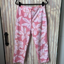 Lilly Pulitzer Tropical Preppy Pink Hibiscus Floral Cotton Cropped Pants Size 6