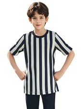 Referee Shirt Black  White Stripe Ref Jersey Crew Neck Official Umpire Unifo...