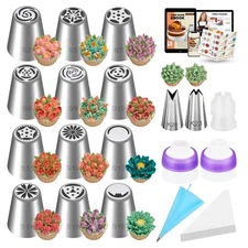 Russian Piping Tips Set, 48PCS Flower Piping Tips for Cake Decorating Large Fros