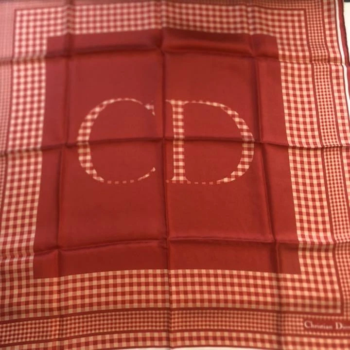 Foulard Dior logo vintage étole carreaux logo rouge orange 56cm*57cm