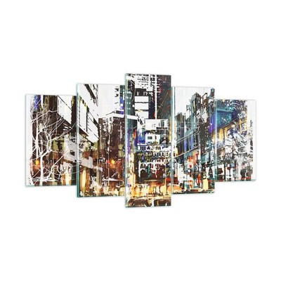 Wandbilder 160x85cm 5 tlg Glasbild Stadt Straße Haus XXL Bilder Art Wanddeko