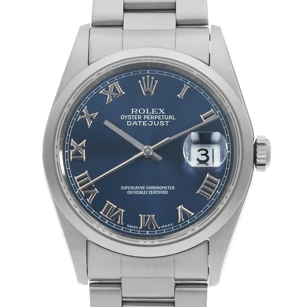 Rolex — ROLEX Datejust 16200 blue Roman 3 row oyster bracelet U Number second hand mens