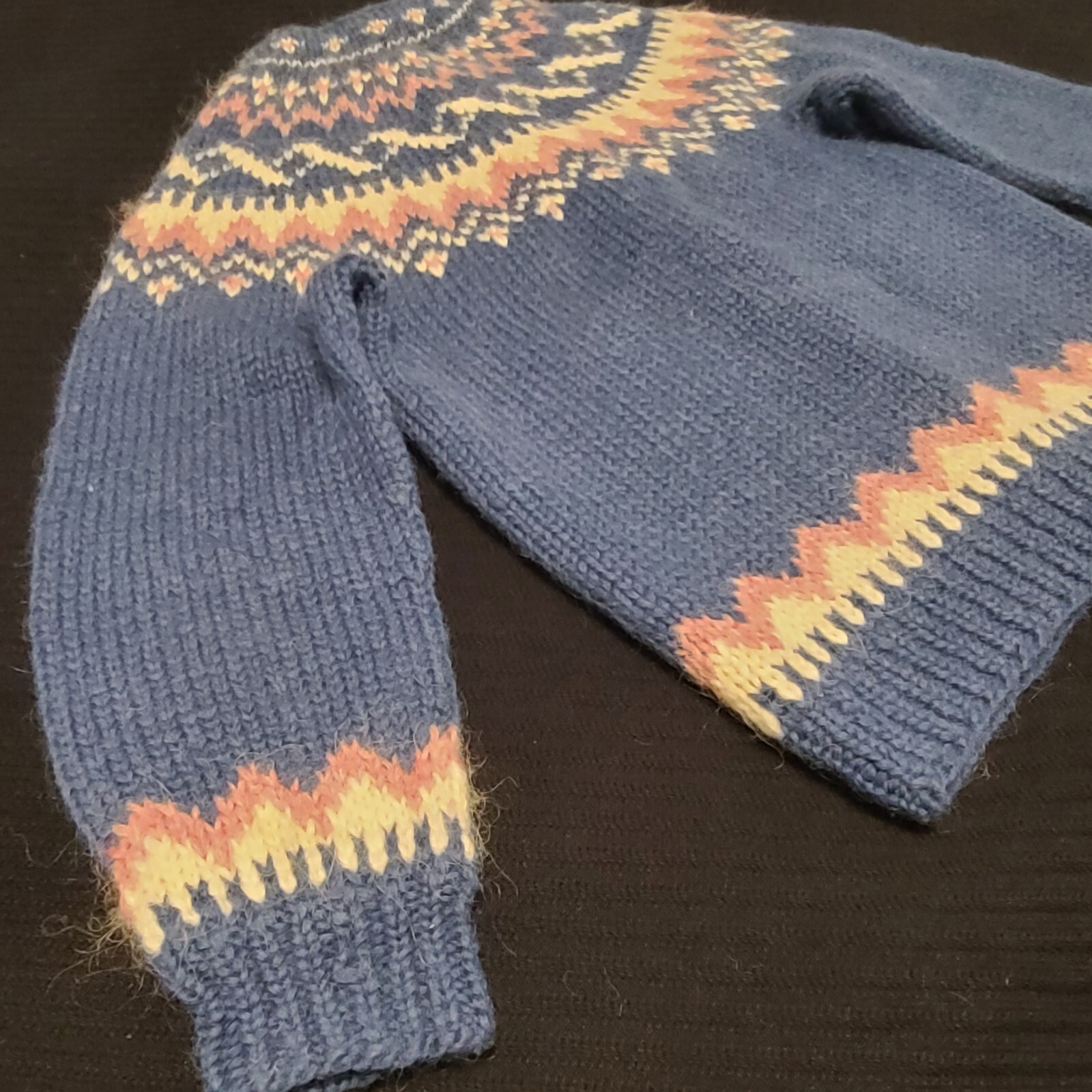 Vtg Handknit Iceland N Wool Blue Cardigan Sweater M Fair Isle Cottagecore Hygge image 6