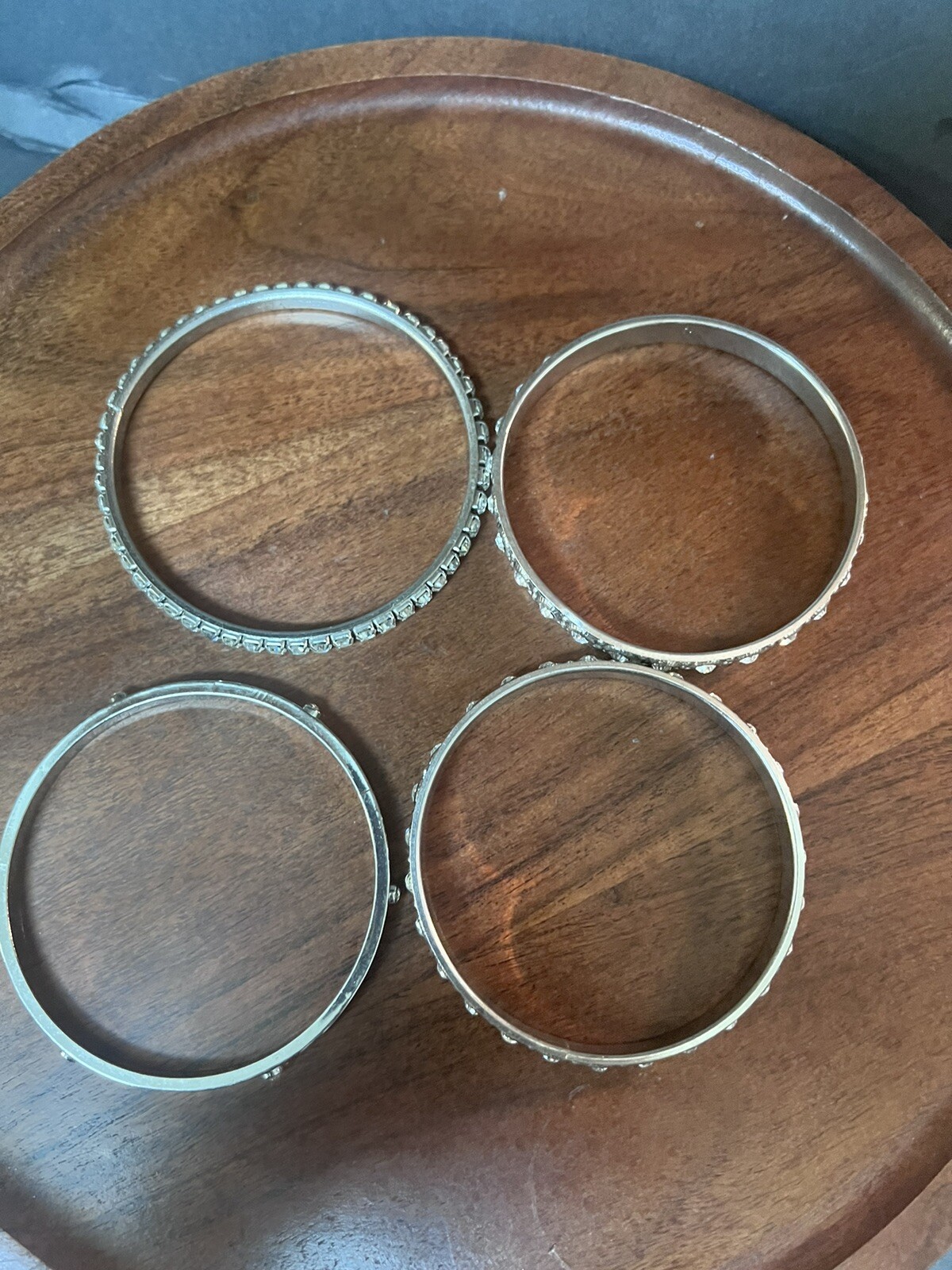 Bangle Bracelets Stackable Silvertone Rhinestones - image 3