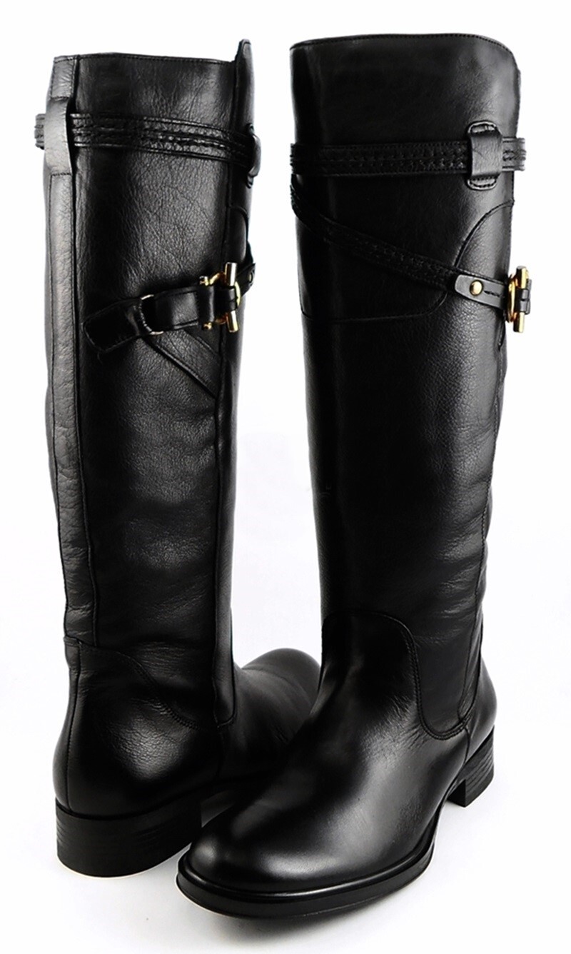 $230 TRUTH OR DARE MADONNA EDWINA 97 Black Leather Designer High Riding Boots 8