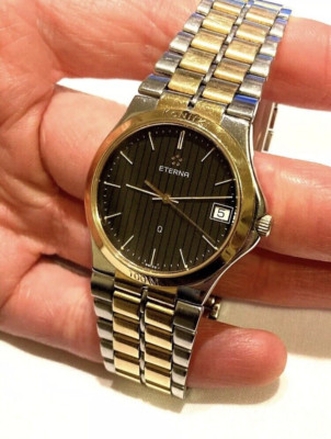 Vintage Swiss Steel & Gold Eterna Kontiki Q Quartz Men s Watch 186.1561.40