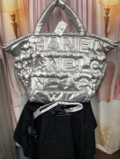 Chanel Silver nylon Doudoune Large Zip Shopping bag STUNNING! $3700 NEW/TAG 🩶🩶